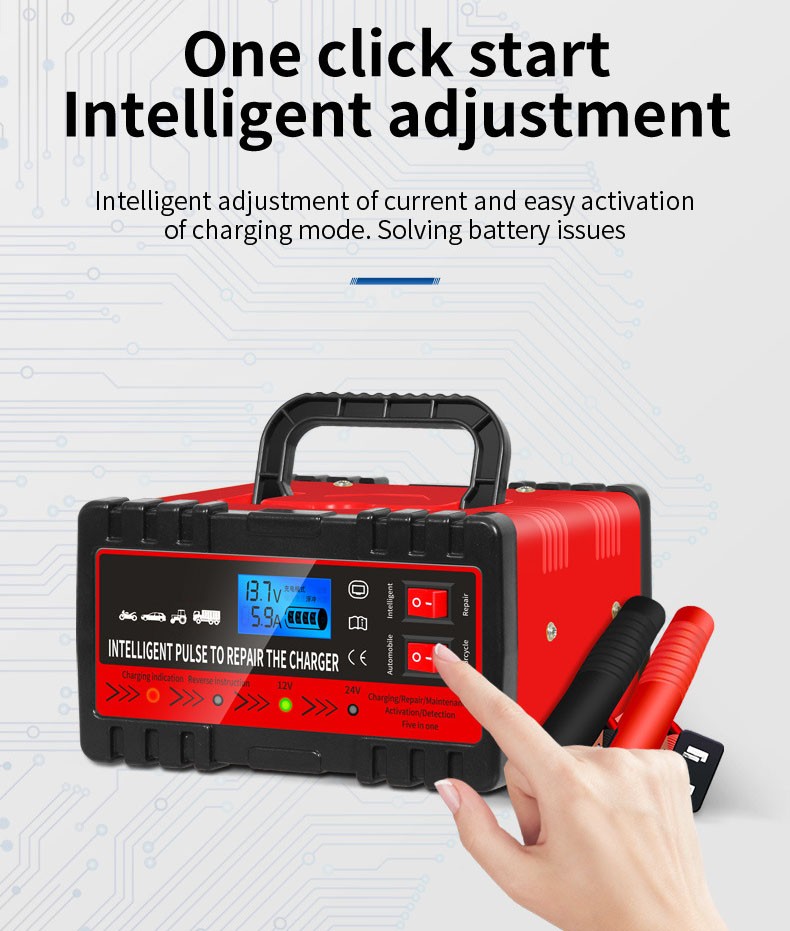 12V 24V Smart Car Battery Charger Pulse Repair Display Battery 300W