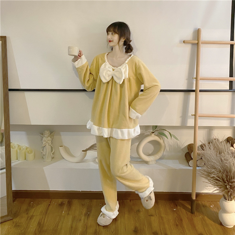 Title 2, Winter Cute Plush Bow One-piece Long Pajamas