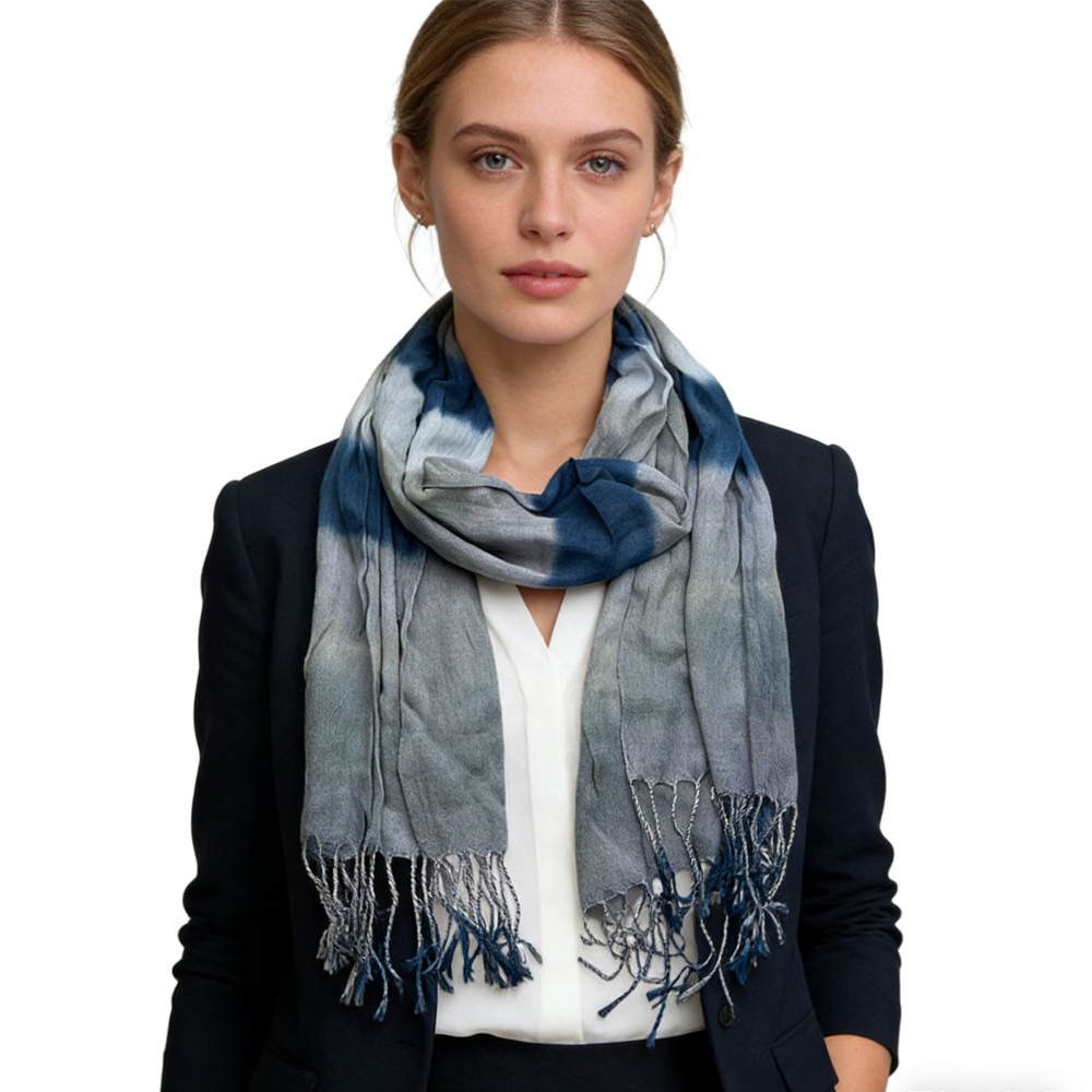 2pcs Navy Printed Viscose Scarf ,Versatile Everyday Scarf ,Pairs With All Casual Outfits,Office Appropriate Subtlety For Women Men