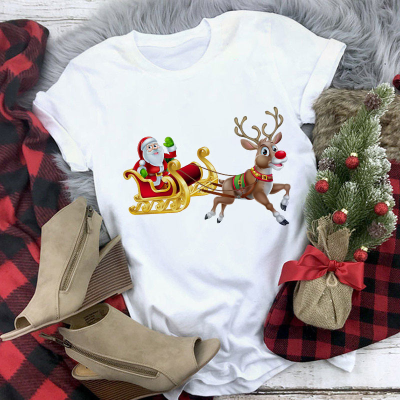 Title 2, Christmas Cute Reindeer Print Short Sleeve T-sh...