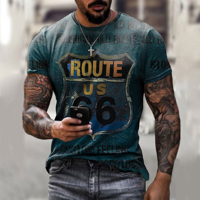 Title 3, Mens Slim-fit Round Neck Painting Short-sleeve...