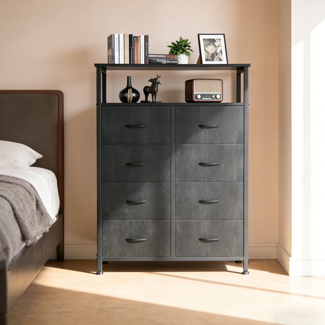 8-Drawer Fabric Dresser With Open Shelf, 45.9-inch Tall Storage Cabinet For Bedroom Closet Organization image 6