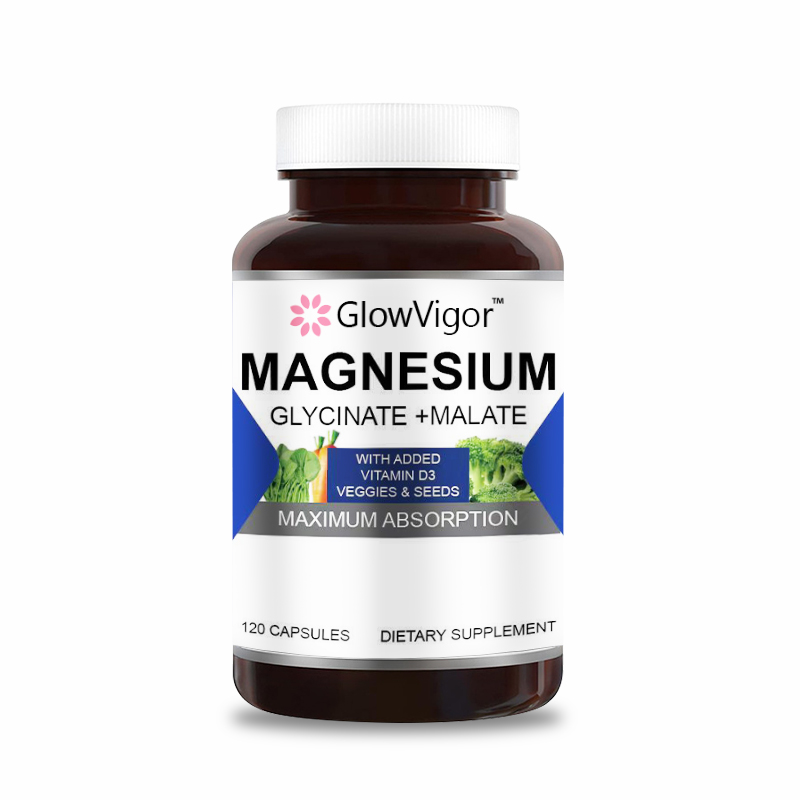 Magnesium Complex with Vitamin D, 120 Capsules. MAX ABSORPTION MAGNESIUM & VITAMIN D3: Our magnesium pills combine 250mg of magnesium Glycinate & Malate, 800 IU of Vitamin D3, and magnesium-rich veggies like spinach in easy-to-swallow capsules. Magnesium 