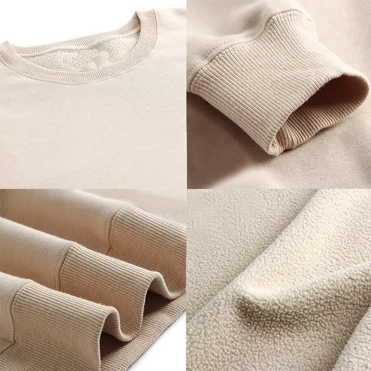 Round Neck Pullover Loose Casual Solid Color Plus Velvet Sweater