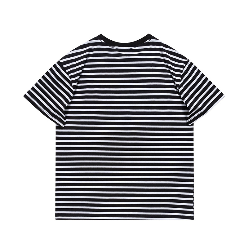 Men's Summer New Short-sleeved Striped T-shirt Bottoming Trend Round Neck Pullover Top