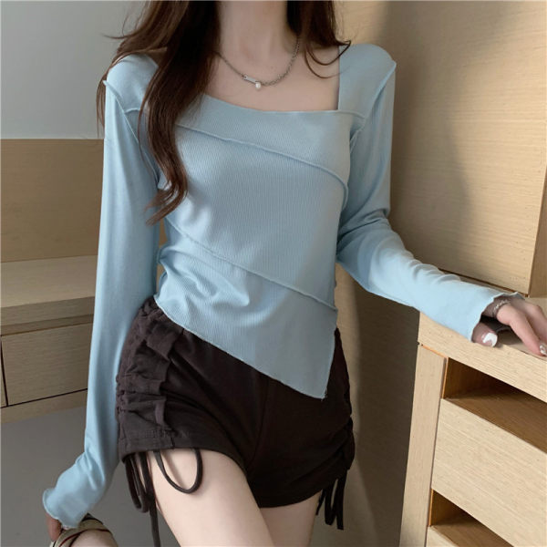 Title 3, Irregular Square-neck Long-sleeved Niche Design...