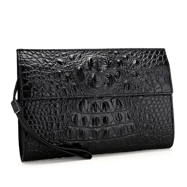 Men's Handbag Business Long Leather Bag With Zipper Black - Shop at LoveMi