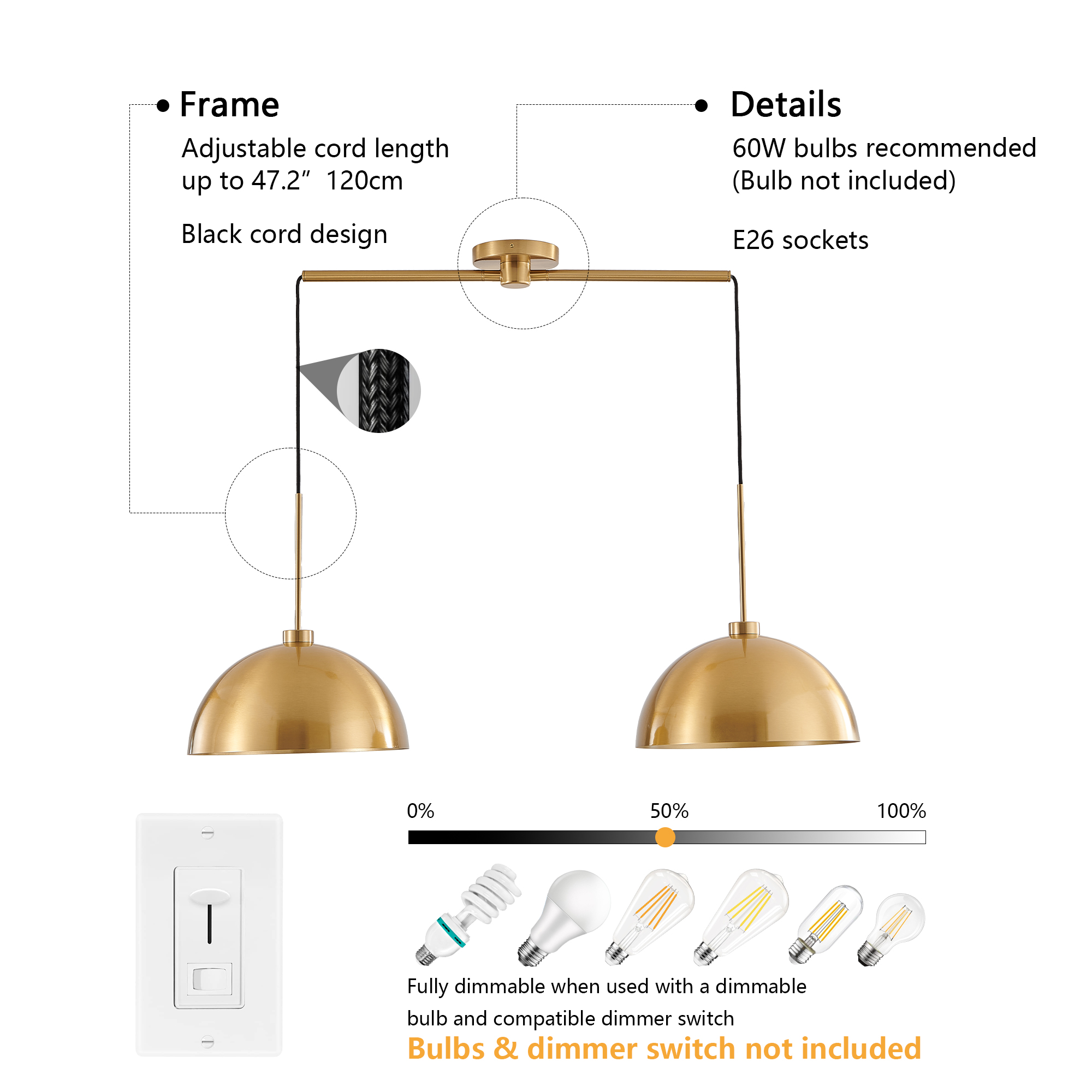 41inch Industrial Modern Copper Color Double Pendant Light Adjustable Ceiling Hanging Lamp With Bright Finish For Dining Room, Kitchen, Or Living Room Stylish And Durable Lighting Fixture No 