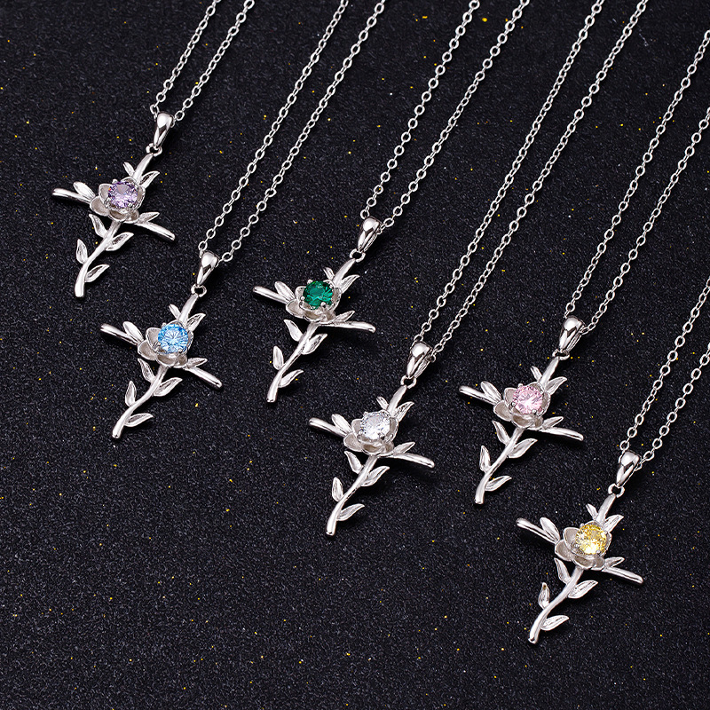 Cross Rose Pendant Birthstone Necklace Citrine Jewelry