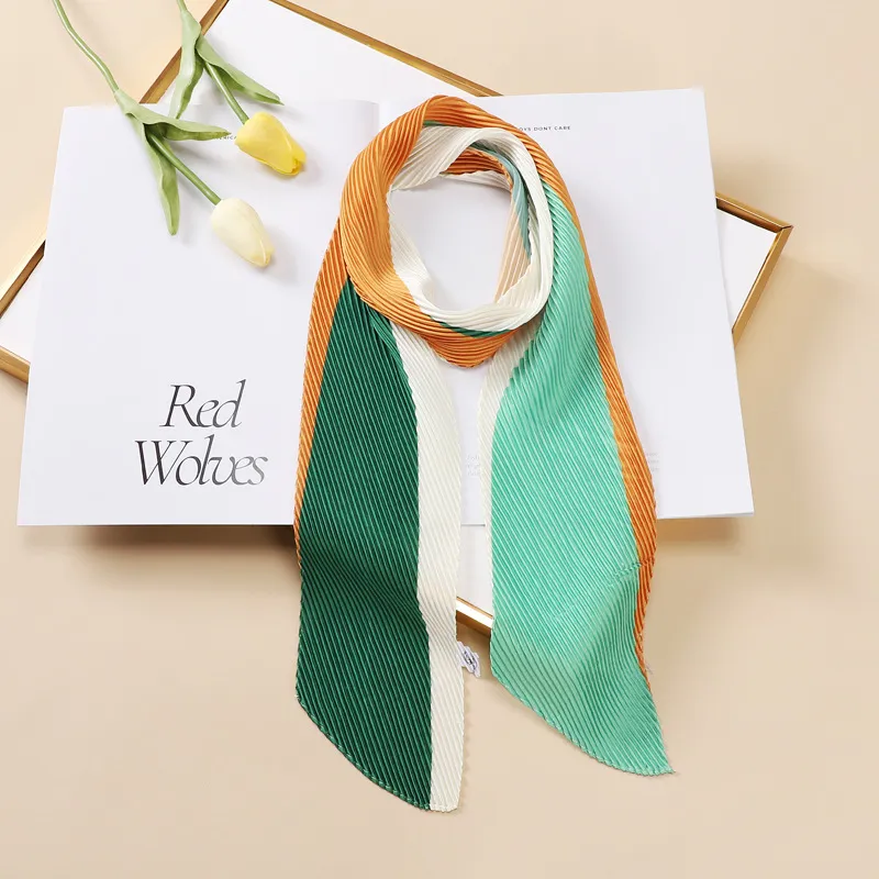Color Blocking Small Ribbon Scarf Women's Pleated Hair Band - Yz102-10X130Cm