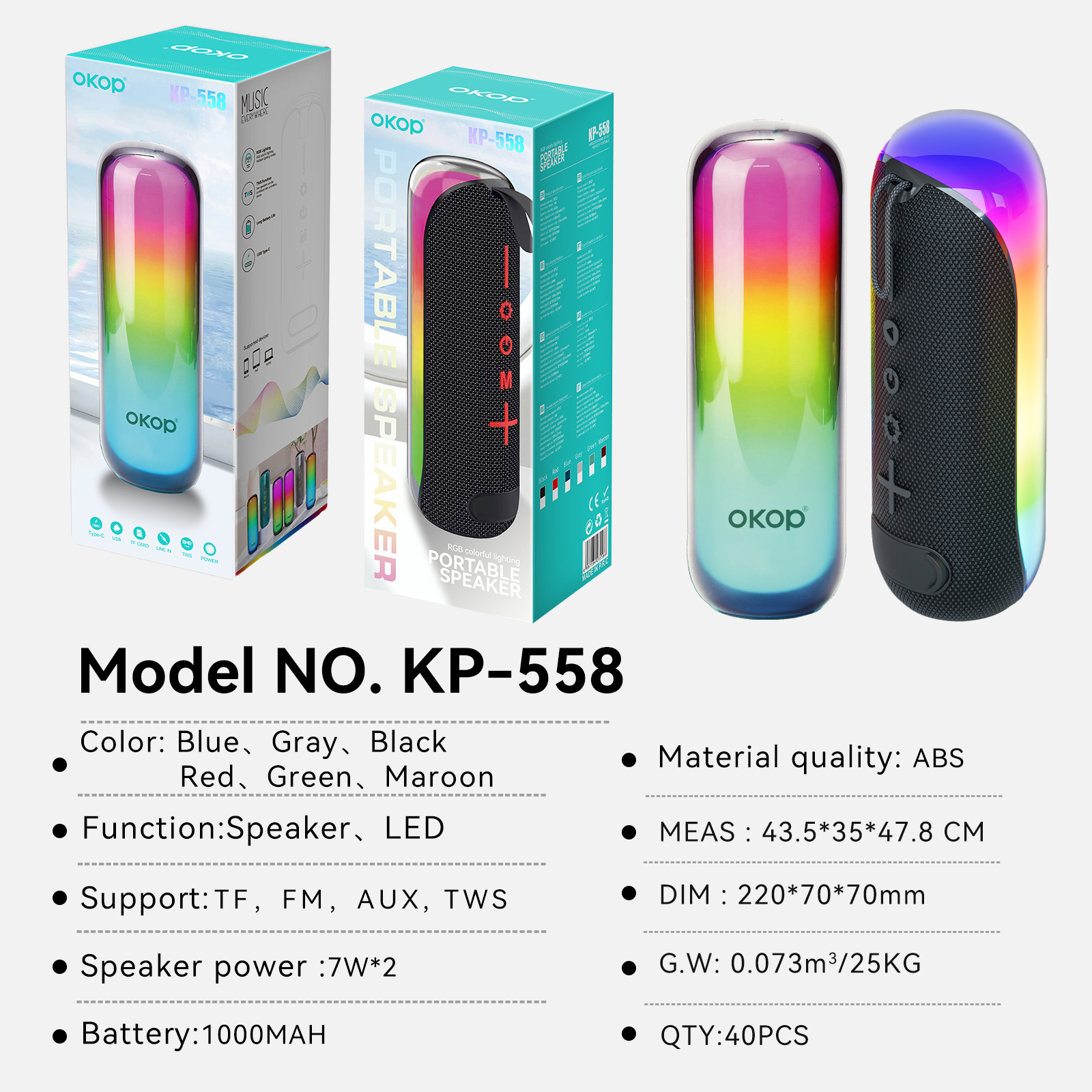 KP-558 Best-Selling Portable Bluetooth Speaker Outdoor Handheld Design With Lanyard RGB Dynamic Lighting And TF Card Support 2