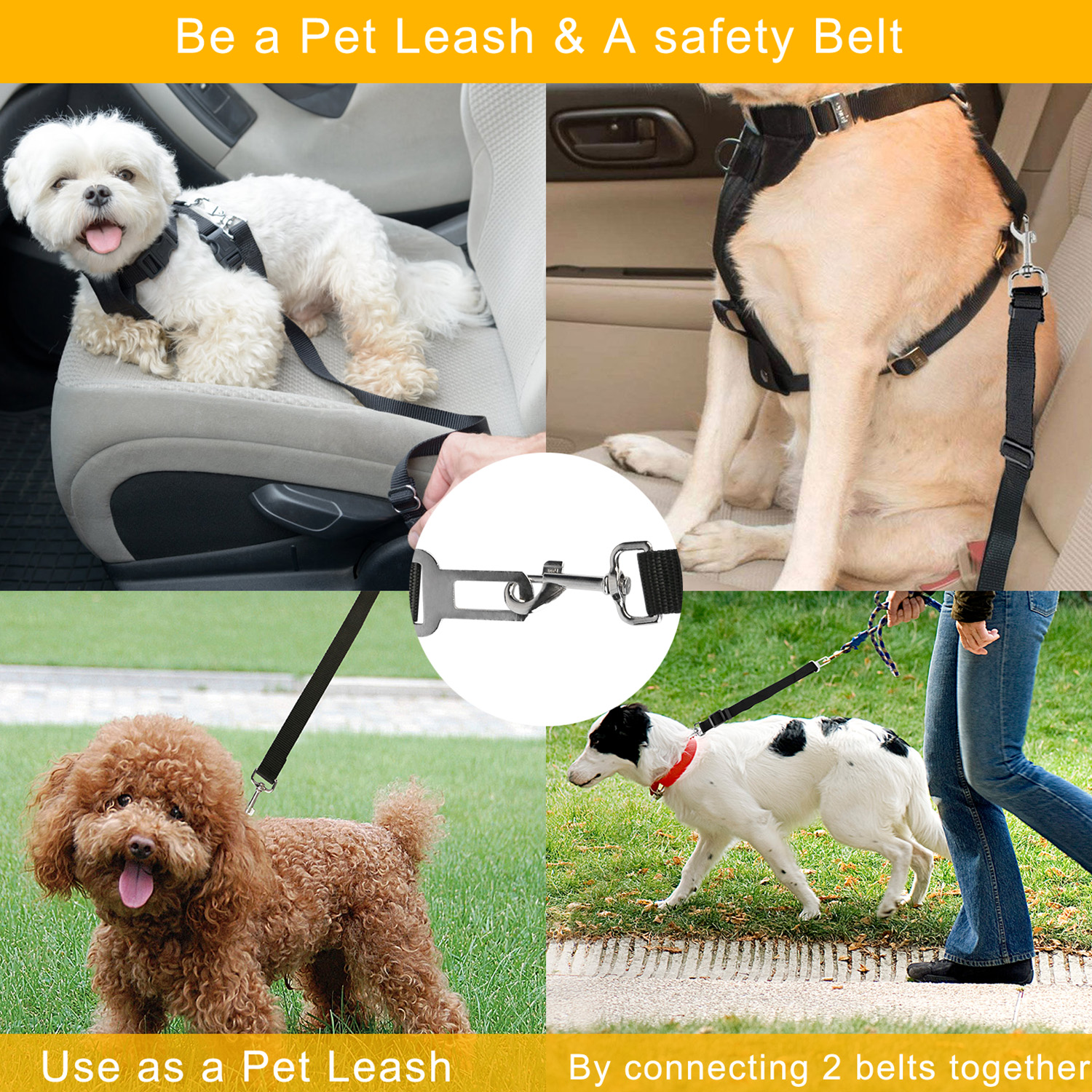 2Pcs Pet Dog Seat Belt Leash Adjustable Pet Dog Cat Safety Leads Harness Car Vehicle Nylon Fabric Seatbelt Strap — view 2 of 9