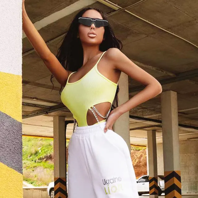 Hollow chest one piece with suspenders for women Yellow - Shop at LoveMi