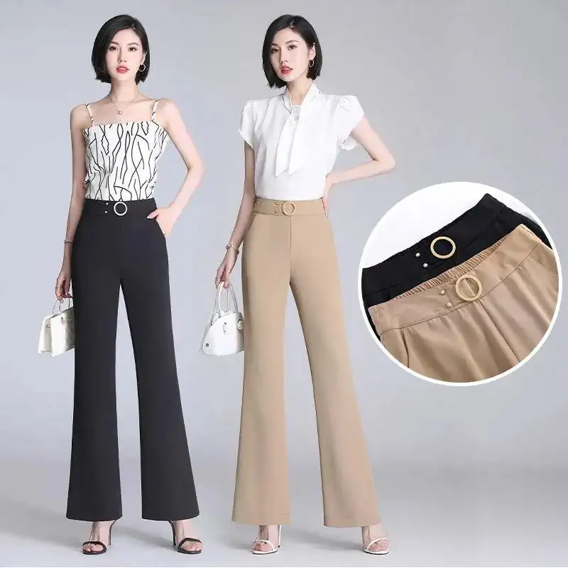 Draped Weave Ice Silk Suit Pants Wide Leg Cropped Flared Trousers