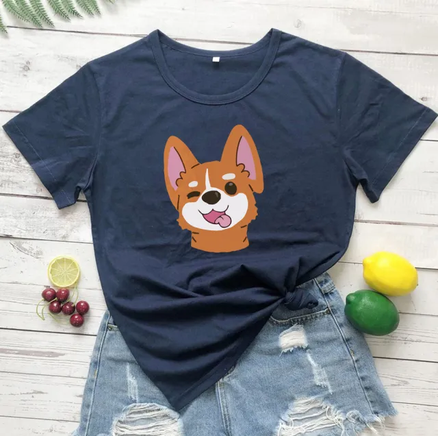 Animal Dog Print Short sleeved T shirt Blue - Shop at LoveMi