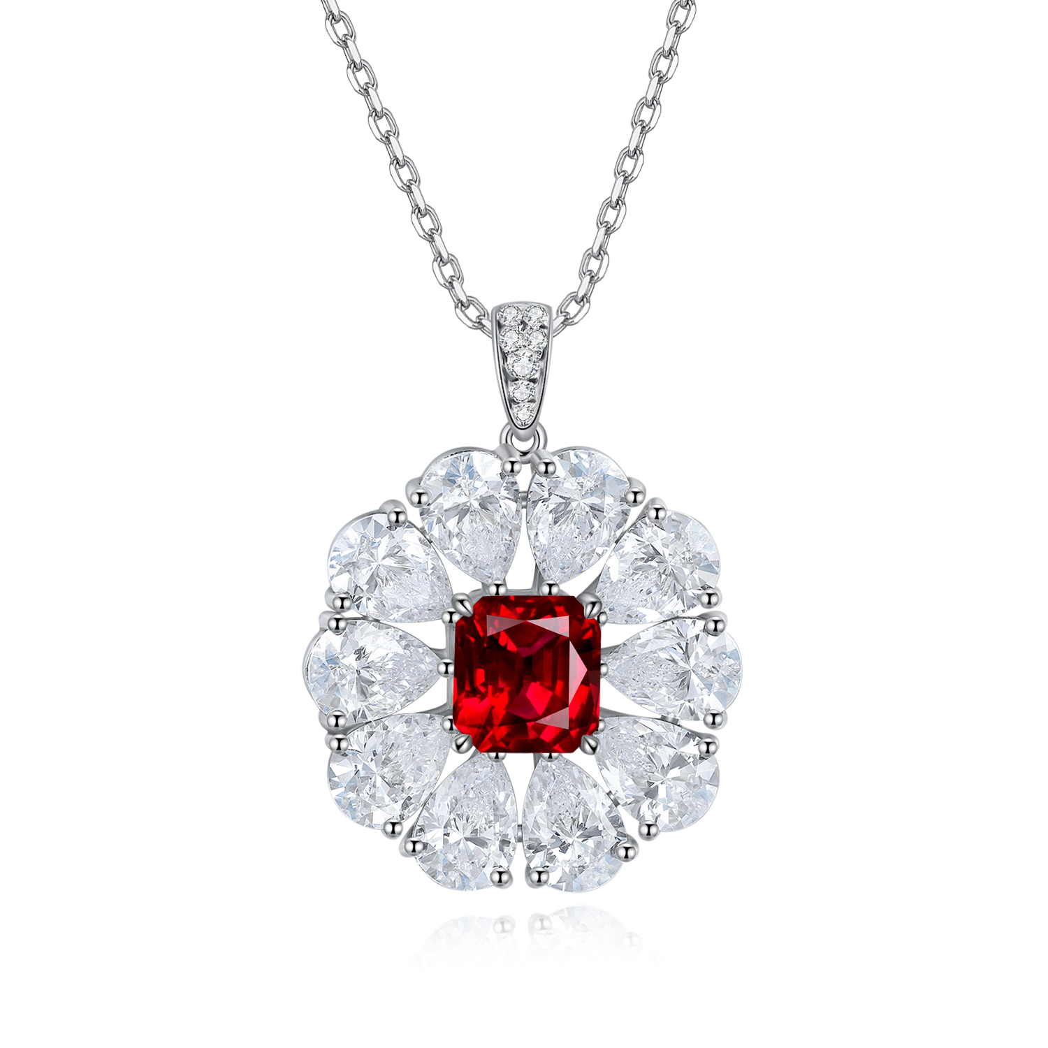 S925 Silver 7.7g Lab-Created Gemstone Necklace, 7x7.5mm Pendant, 5 Colors, 40&5cm