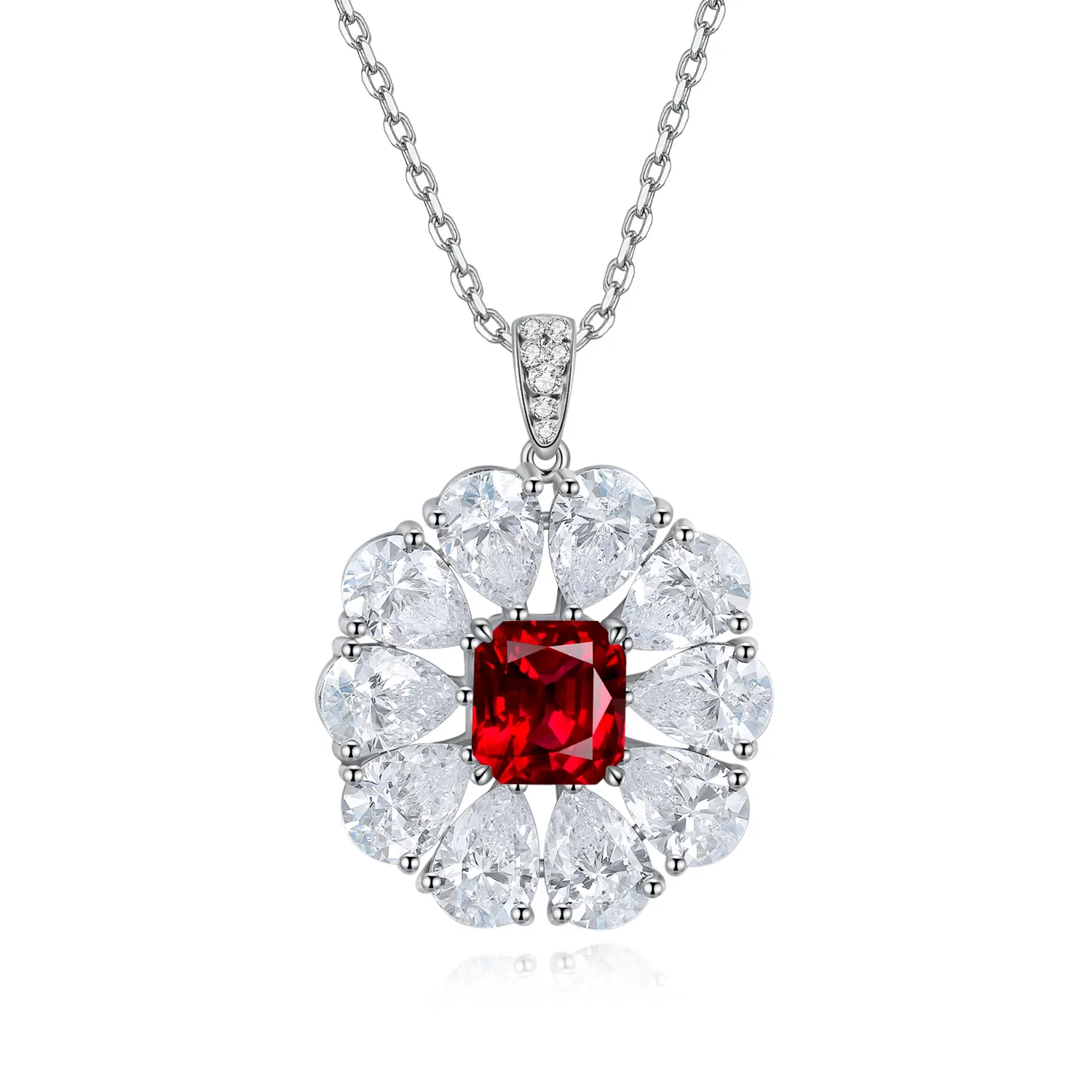 S925 Silver 7.7g Lab-Created Gemstone Necklace, 7x7.5mm