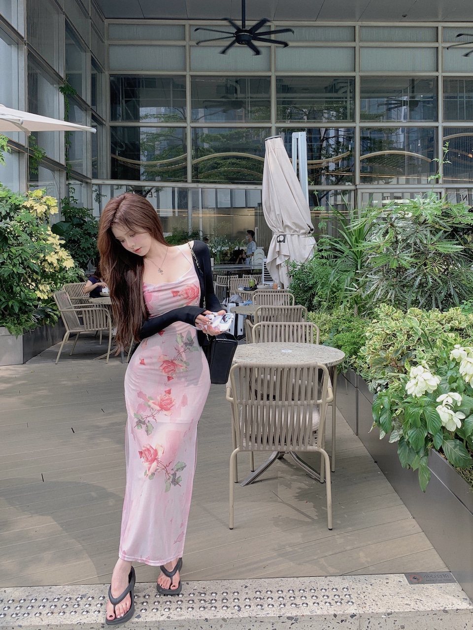 Women's Vintage Slit Floral Suspender Dress