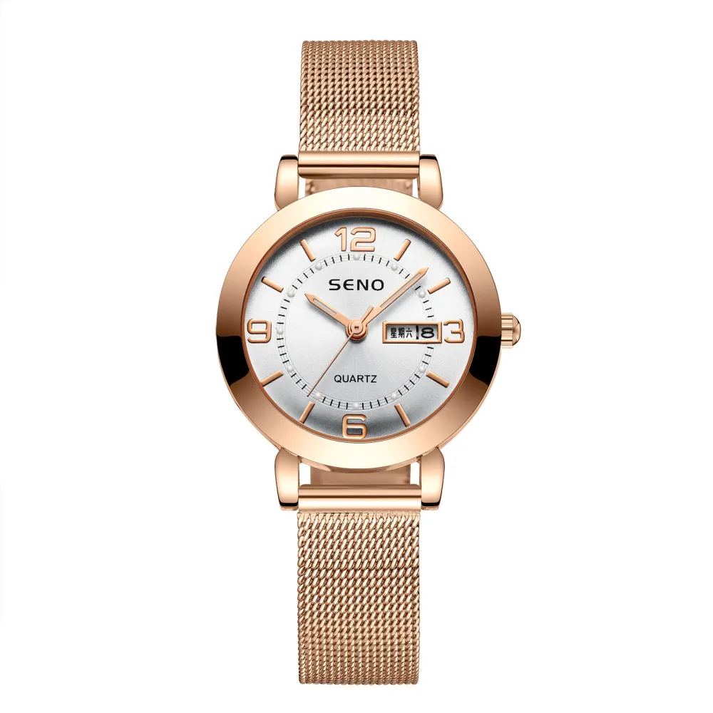 Night Light Waterproof Dual Calendar Women's Alloy Quartz Watch