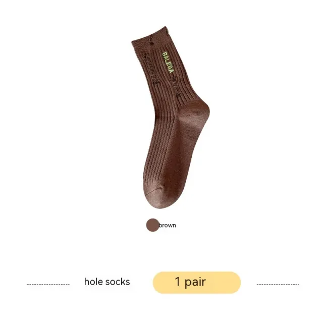 Embroidered Ripped Socks For Women Stockings Brown - Shop at LoveMi