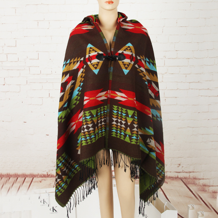 Horn Buckle Ethnic Style Hood Cape Shawl