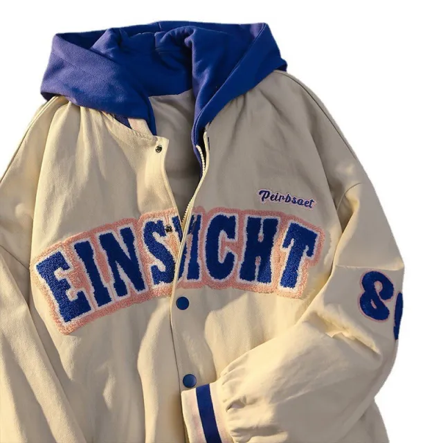 American Vintage Letter Embroidery Fake Two Baseball Coat Women Apricot Color - Shop at LoveMi