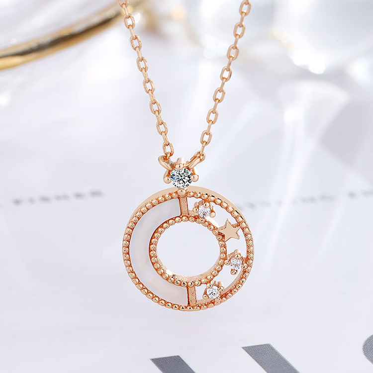 S925 Sterling Silver Light Luxury Star Ring White Shell Small Wild Clavicle Necklace Rose Gold - Shop at LoveMi