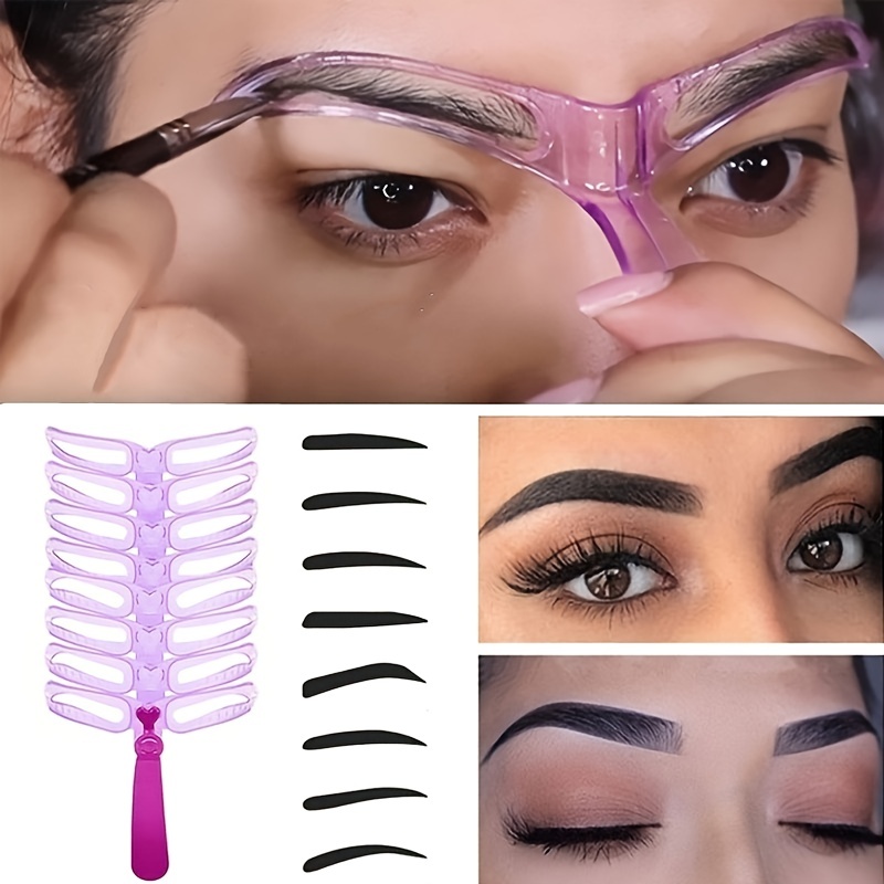 Eyebrow stencil set with 8 styles and handle