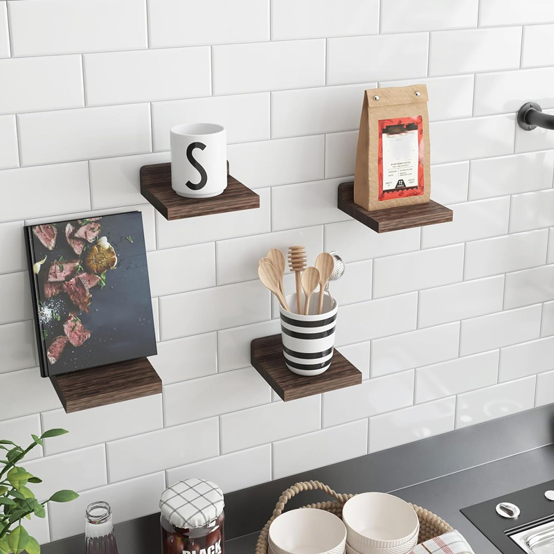 4PCS Small Wooden Floating Shelves Wall Mounted Plants Picture Display — image 9
