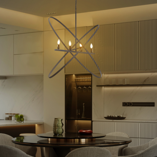 29 L X 15 W X 37.5 H 4 Led Matte Black Atom Brass Metal Pendant