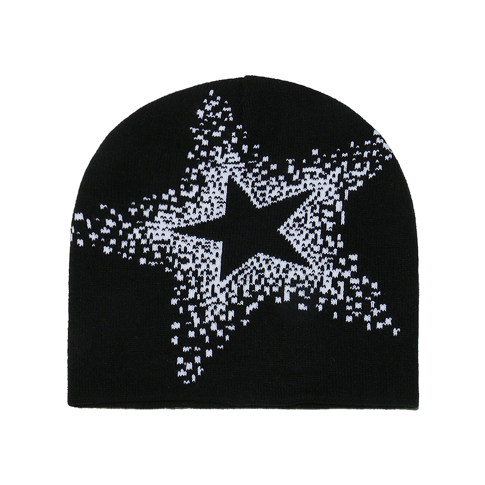 American Street Y2K Star Woolen Hat For Autumn And Winter, With Hip-hop Vibe And Warmth. Five-pointed Star Knitted Cold Hat For Keeping You Warm Outdoors
