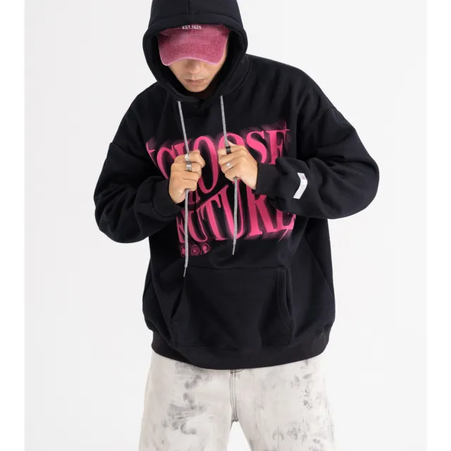 High Street Fashion Brand Foaming Letter Couple Hooded Sweater Black - Shop at LoveMi