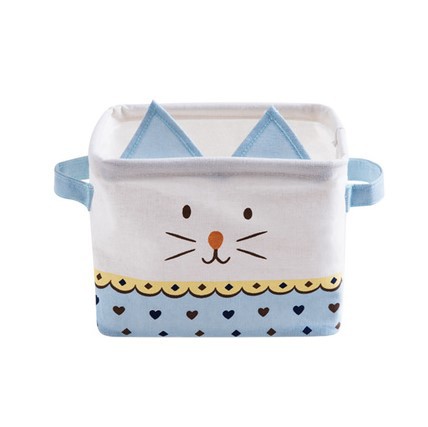 Cartoon Cat Storage Box Desk Stationery Storage Basket Cute Fabric Blue - Shop at LoveMi