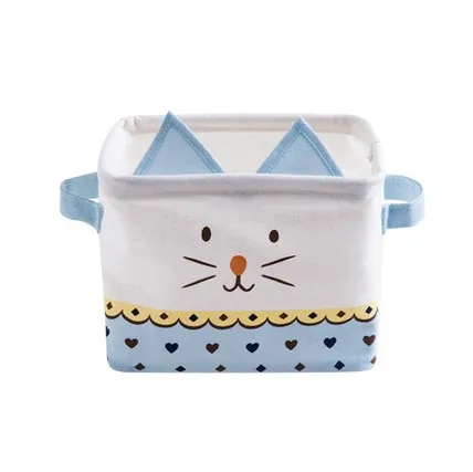 Cartoon Cat Storage Box Desk Stationery Storage Basket Cute Fabric Blue - Shop at LoveMi