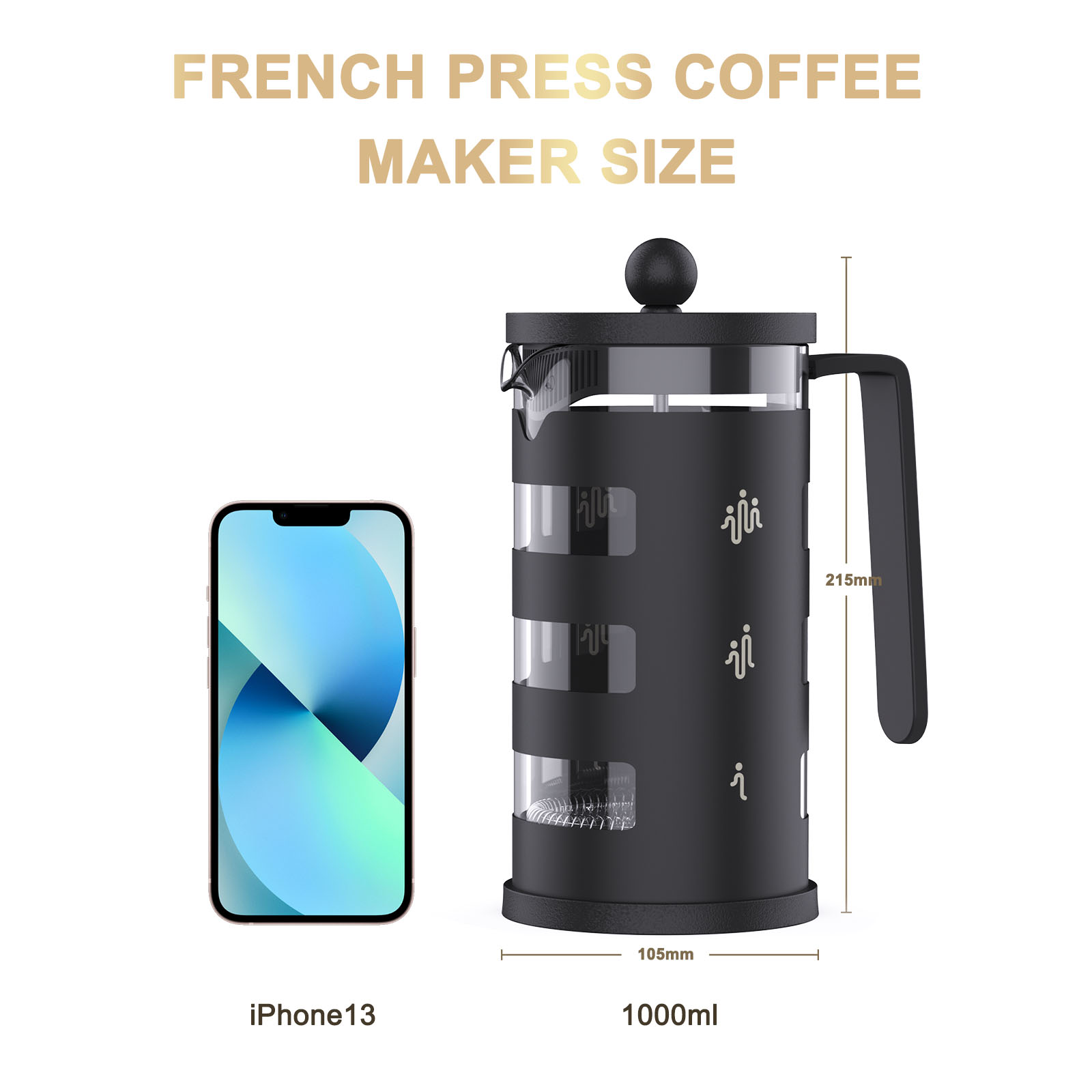 RAINBEAN French Press Coffee Maker - Heat Resistant Glass. FRIENDLY COFFEE MAKER: Unique design with HUMAN-SHAPED logo, means sharing happiness with family and friends! 350ml/12 ounces french press makes 2-3 cups of coffee could enjoy, you could brew deli