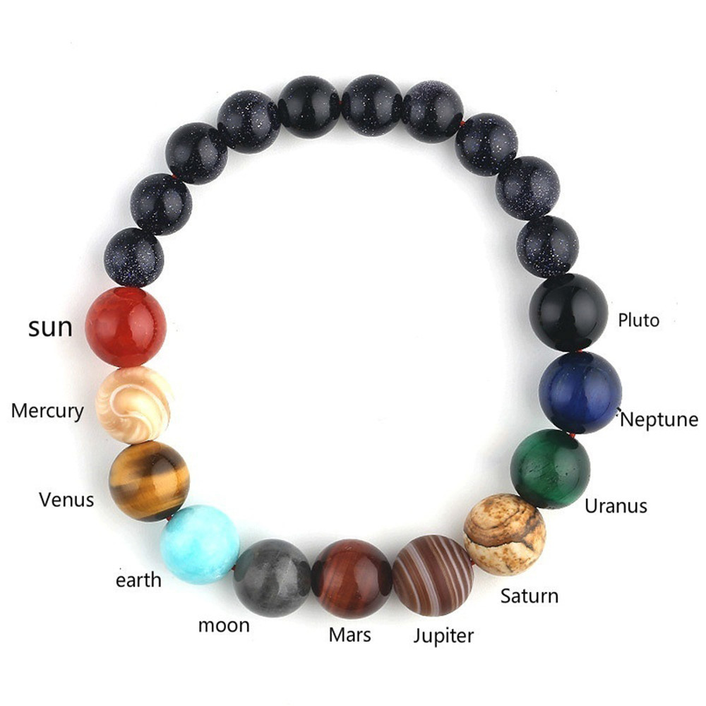 Cosmic Galaxy Eight Planets Natural Stone Elastic Bracelet