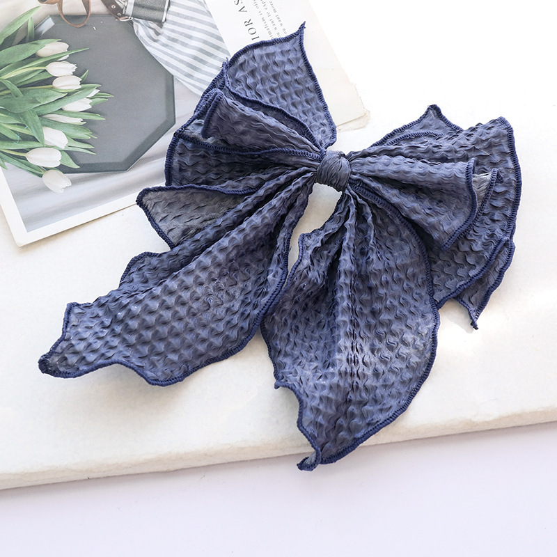 Solid Color Fabric Crumpled Bow Hair Accessory Blue - Shop at LoveMi