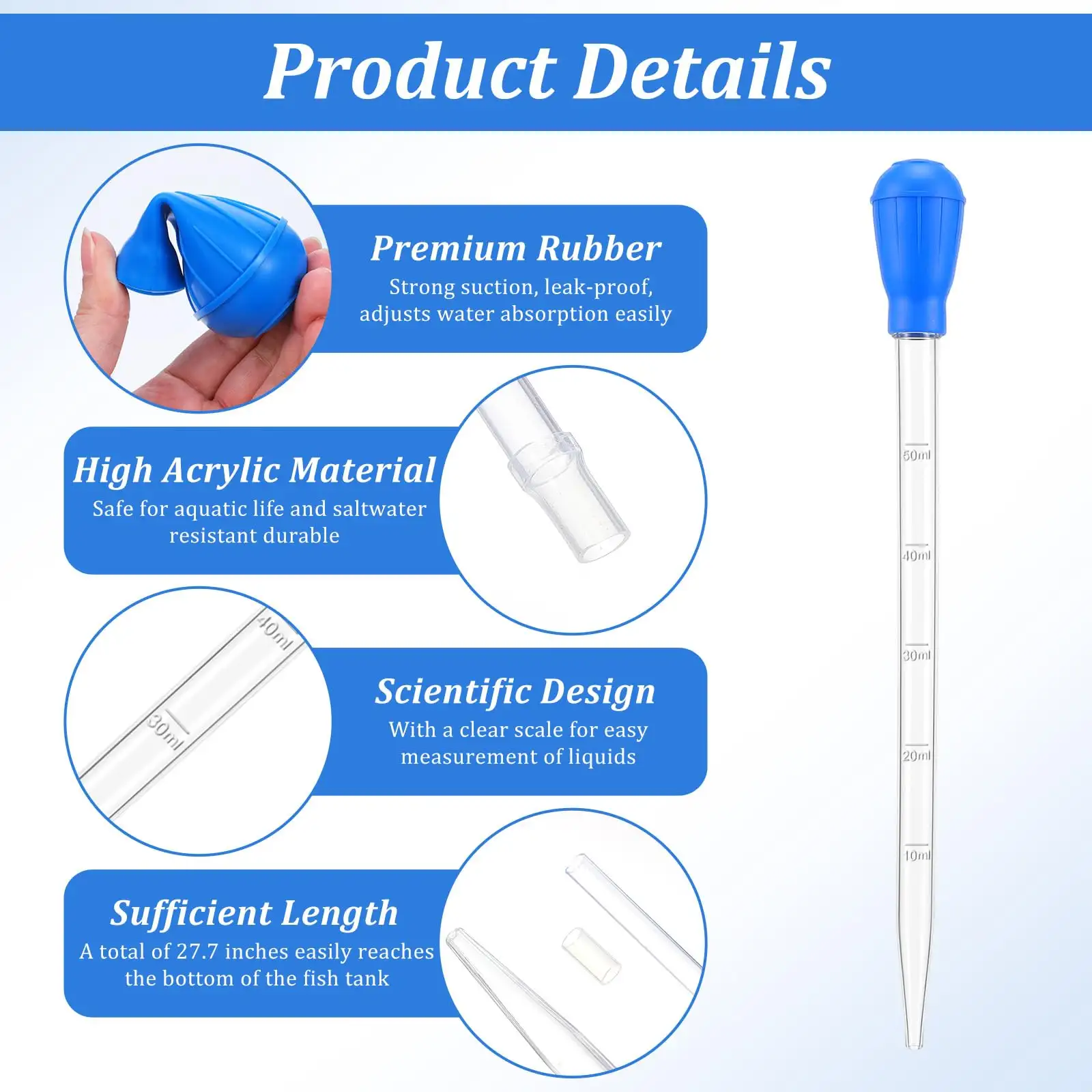 27.7in Extra Long Turkey Baster For Aquarium 50ml Baster Syringe Aquarium Water Changer Siphon For Fish Tank Cleaning Waste Remover, Gravel Cleaning Straw