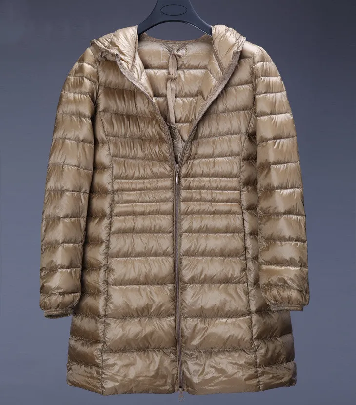 Lightweight Down Jacket Mid-length, Autumn And Winter Hooded Plus Fat Plus Size - Champagne-4Xl