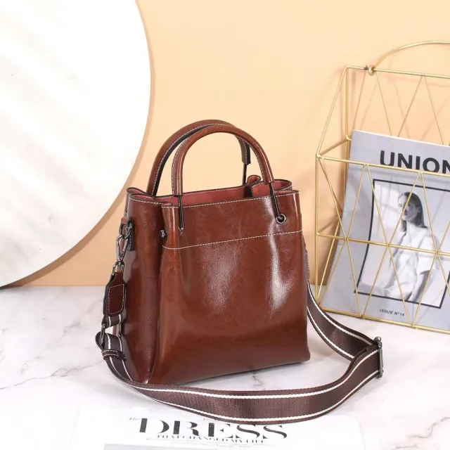 Crossbody Leather Women's All match One shoulder Portable Bucket Coffee - Shop at LoveMi