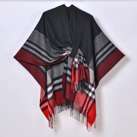 Women's Colorful Stripe Belted Shawl Coat