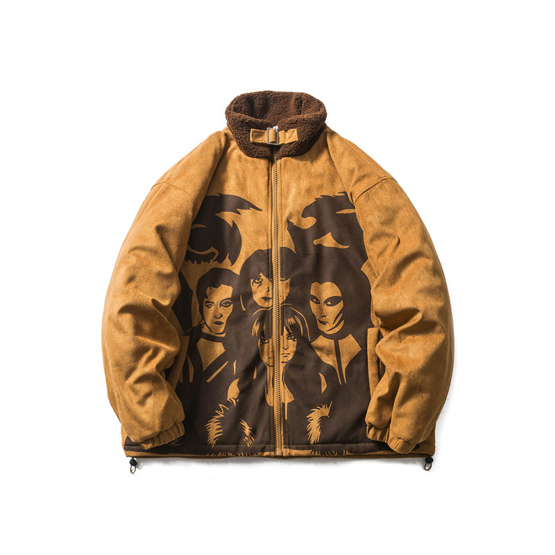 American Style Street Lamb Wool Stand-up Collar Thickened Loose Cotton Coat