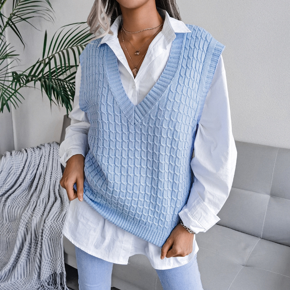 V-neck Twist Casual Loose Knit Sweater Vest