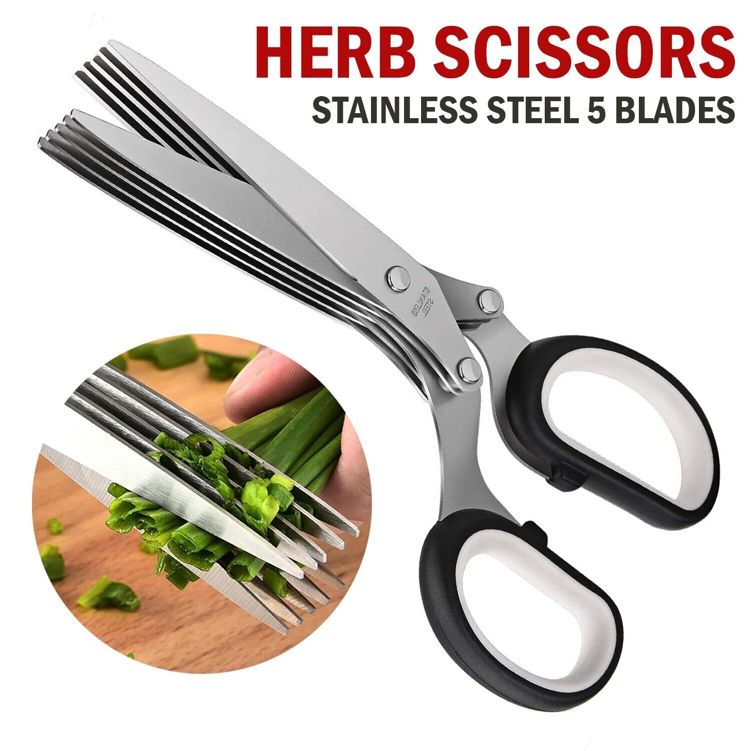 Multi-blade Stainless Steel Herb Scissors. we ship only inside the US, USPS First Class Package 2 Day Handling , 2-5 Day Shipping. Herb Cutter Scissors 5 Blade Scissors Kitchen Multipurpose Cutting Shear with 5 Stainless Steel Blades & Safety Cover & Clea