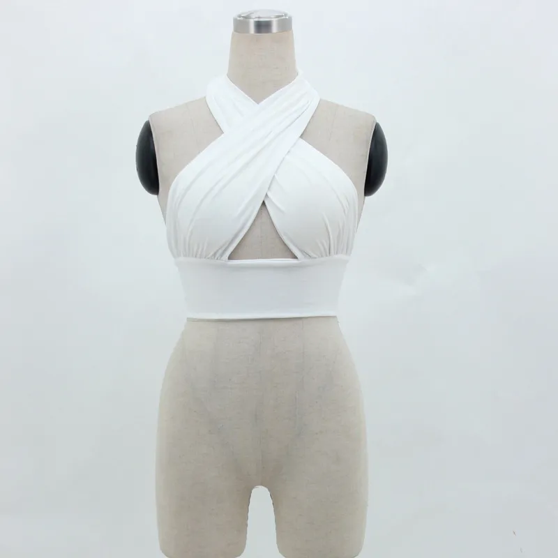 Multipurpose Tank Top Women Halter Neck Backless Strap Short Camisoles Solid Versatile - White