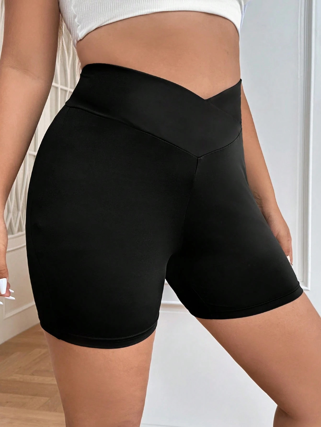 Crossover High Waisted Biker Shorts