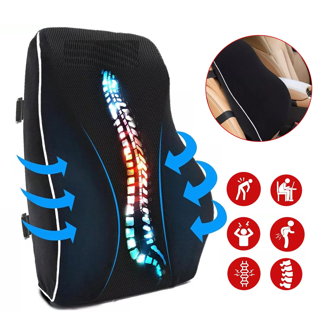 Memory Foam Seat Back Pain Support Booster Cushion Chair Car Pillow Lumbar Lower — image 6