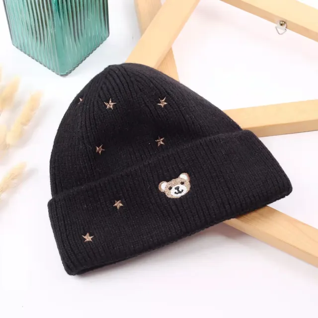 Ins Fashionable New Cute Teddy Bear Knitted Hat Black - Shop at LoveMi