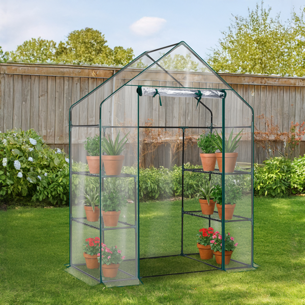 Mini Walk-in Greenhouse With PVC Cover, 4-Shelf Indoor Outdoor Plant Gardening Green House For Garden Backyard, 56inch X 29inch X 77inch, Transparent — foto 5
