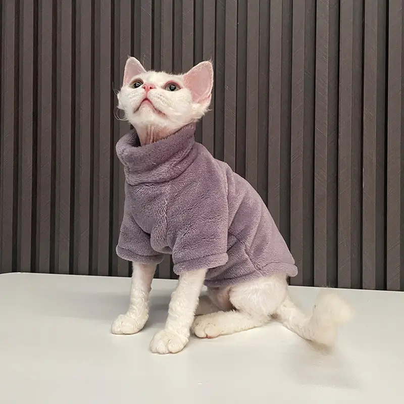 Sphynx Cat Warm Velvet Turtleneck Sweater Clothes for Hairless Cats